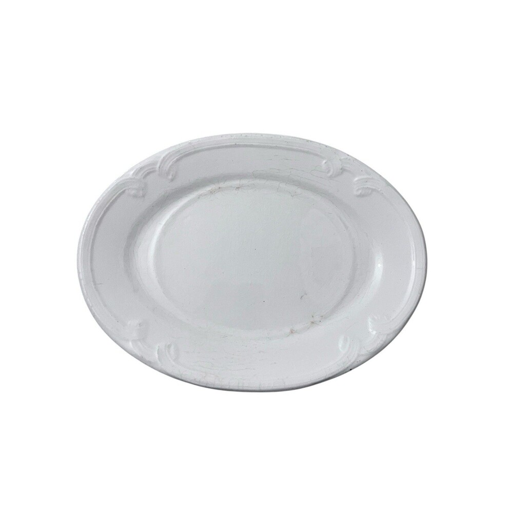 C.1855 John Alcock Trent Oval Ironstone Platter Plate White Ribbon Trim